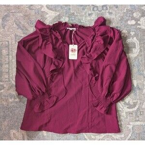 Entro NWT Red Long Sleeve Balloon Ruffled Size S Romantic Boho Blouse